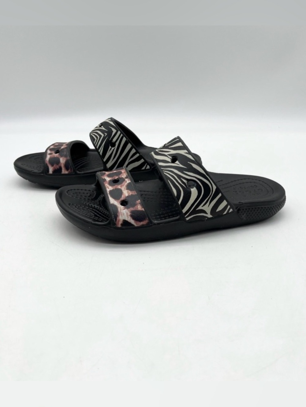 Crocs Animal Remix Slide Sandal Slip-on Animal Print Comfort Shoes Black Size 5